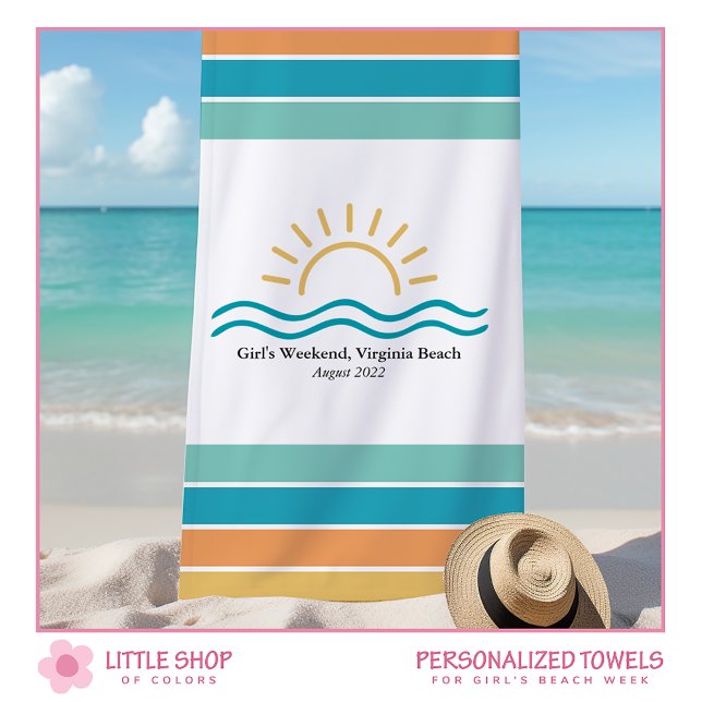 Personalised Girls Weekend Tropical Stripes Beach Towel (Creator Uploaded)