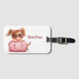 Personalised Girl's with Pink Suitcase Custom Name Luggage Tag