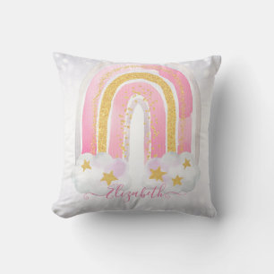 Personalised GIRLY Bedroom decor Glittery RAINBOWS Cushion