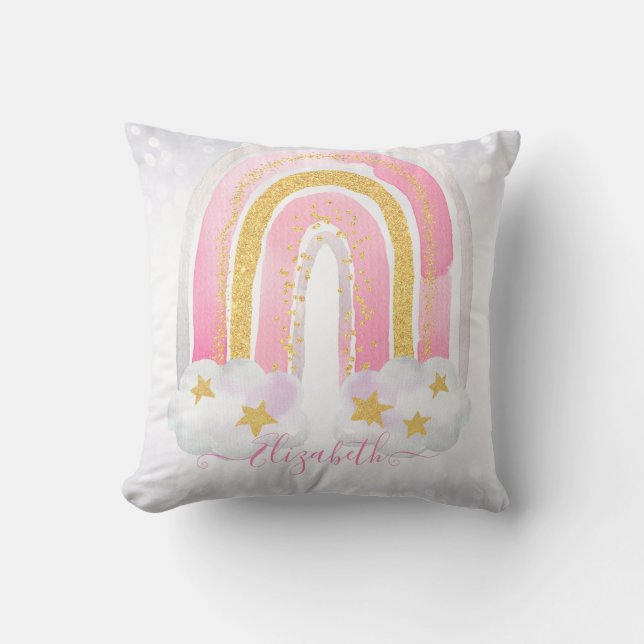 Personalised GIRLY Bedroom decor Glittery RAINBOWS Cushion (Front)