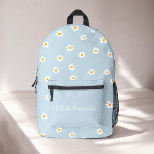 Personalised girly blue daisy modern kids printed backpack