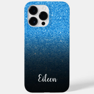 Personalised Girly Blue Glitter Black Ombre Case-Mate iPhone 14 Pro Max Case
