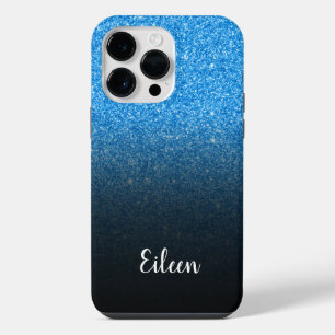 Personalised Girly Blue Glitter Black Ombre iPhone 14 Pro Max Case
