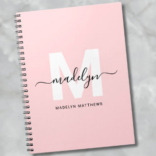 Personalised Girly Blush Pink Monogram Notebook