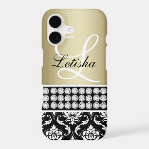 Personalised Girly Bold Gold Black Damask Monogram