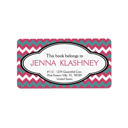 Personalised Girly Chevron Zig Zag Bookplate Address Label