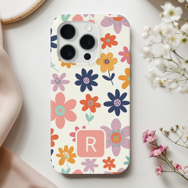 Personalised Girly Colourful Flowers Pattern  iPhone Case (Creator Uploaded)