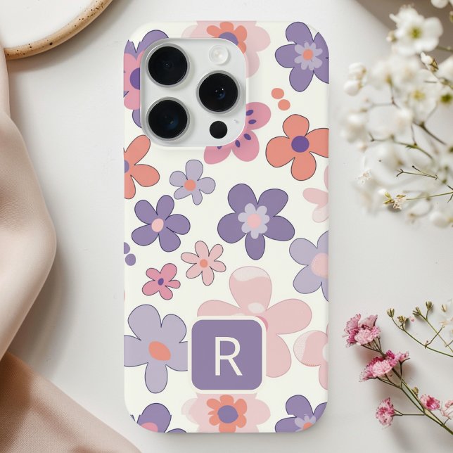 Personalised Girly Colourful Flowers Pattern  iPhone Case (Creator Uploaded)