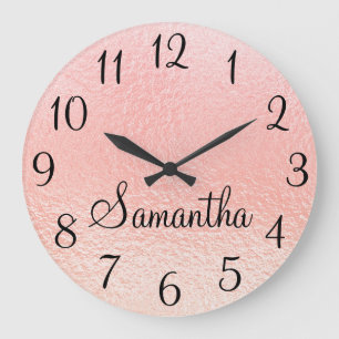 Personalised Girly Faux Pearly Peach Pink Foil Large Clock