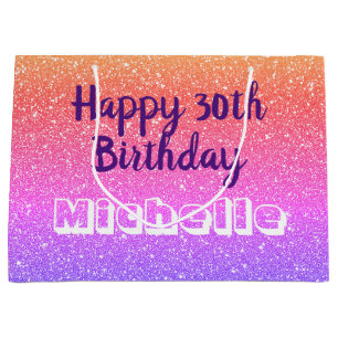Personalised Girly Glitter 30th Birthday Large Gift Bag
