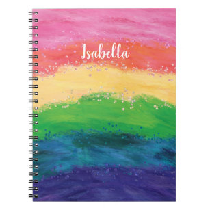 Personalised Girly Glitter Rainbow  Notebook