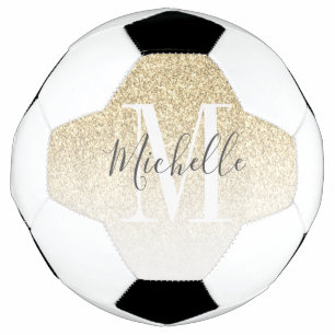 Personalised Girly Gold Glitter Monogram Name Football