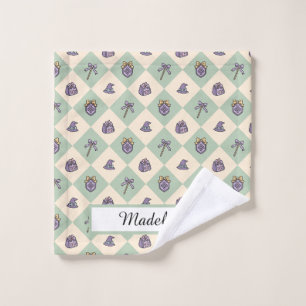 Personalised Girly Green Academy Chequered Wash Cloth