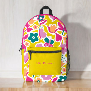 Personalised girly modern abstract flowers kids printed backpack