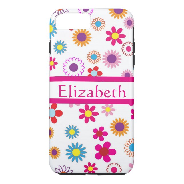 Personalised Girly Modern Daisies With Name Case-Mate iPhone Case (Back)