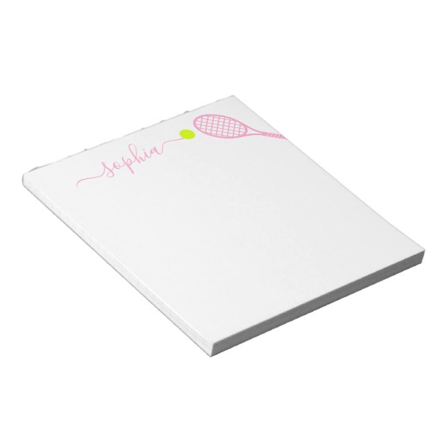 Personalised Girly Name Modern Pink Tennis Notepad (Angled)