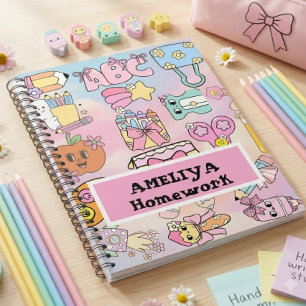 Personalised Girly Pastel ABC Icons Back to School Notebook