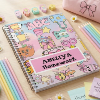 Personalised Girly Pastel ABC Icons Back to School Notebook
