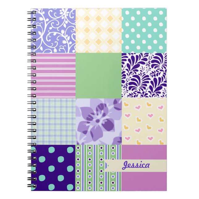 Personalised Girly Pattern Squares Vector Quilt Notebook (Front)