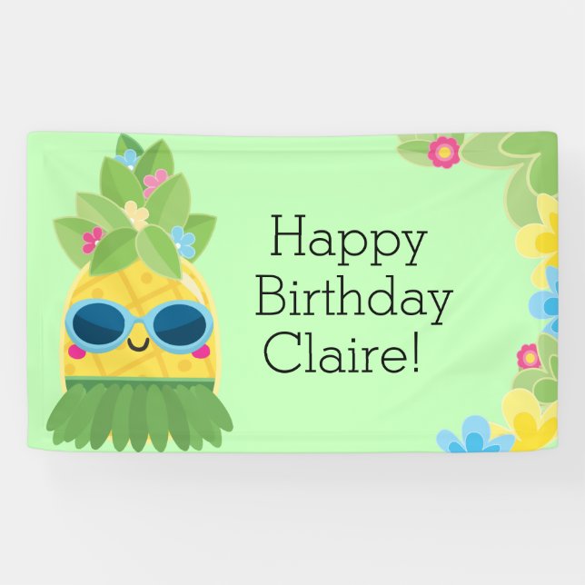 Personalised Girly Pineapple Tropical Birthday  Ba Banner (Horizontal)