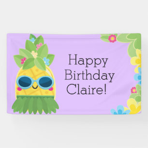 Personalised Girly Pineapple Tropical Birthday  Ba Banner