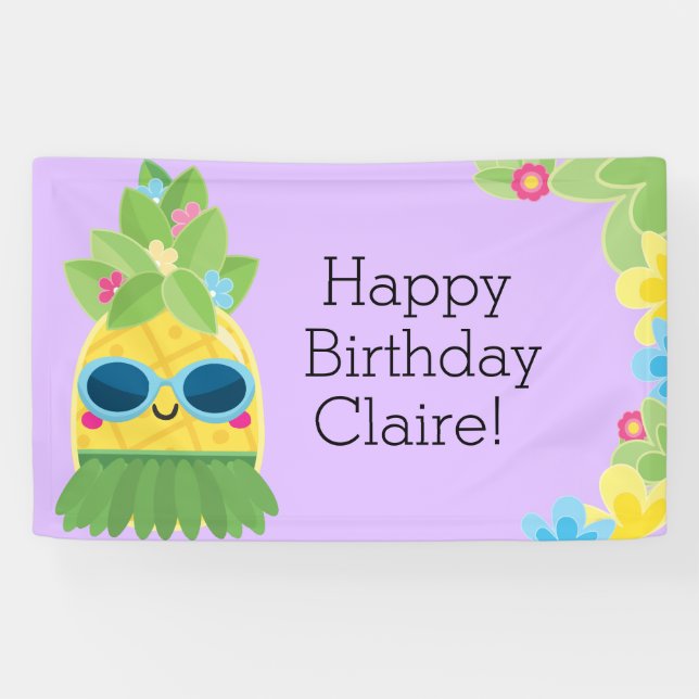 Personalised Girly Pineapple Tropical Birthday  Ba Banner (Horizontal)