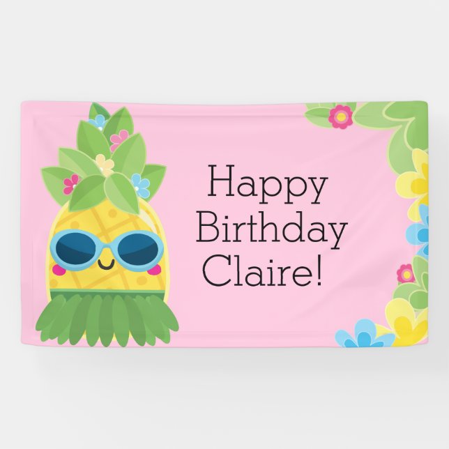 Personalised Girly Pineapple Tropical Birthday  Ba Banner (Horizontal)