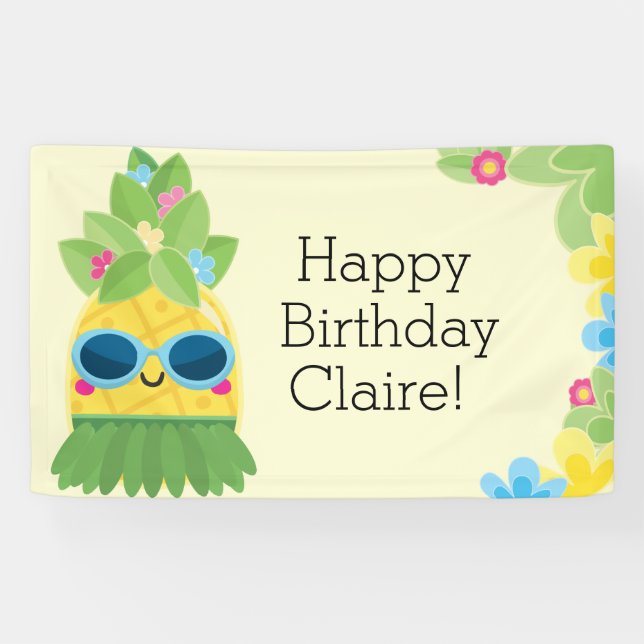 Personalised Girly Pineapple Tropical Birthday  Banner (Horizontal)