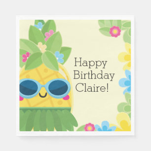 Personalised Girly Pineapple Tropical Birthday Napkin
