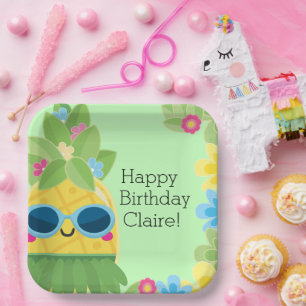 Personalised Girly Pineapple Tropical Birthday  Paper Plate