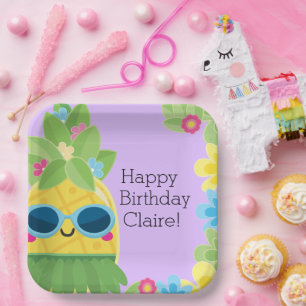 Personalised Girly Pineapple Tropical Birthday  Paper Plate