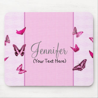 Personalised Girly Pink Butterflies Mouse Mat