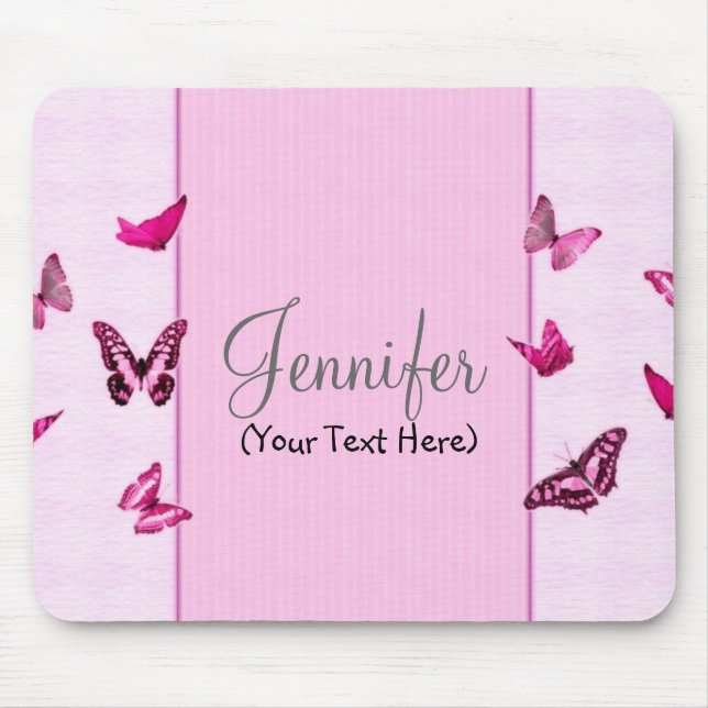 Personalised Girly Pink Butterflies Mouse Mat (Front)