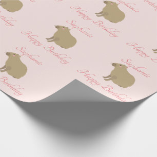 Personalised Girly Pink Capybara Pattern Birthday Wrapping Paper