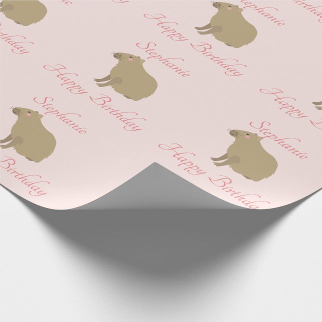 Personalised Girly Pink Capybara Pattern Birthday Wrapping Paper (Corner)