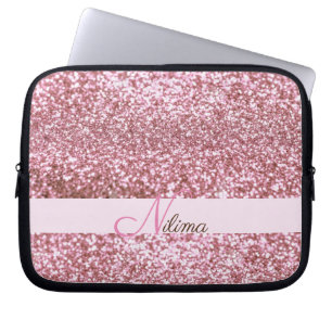 Personalised Girly pink Faux Glitter Sparkles Name Laptop Sleeve