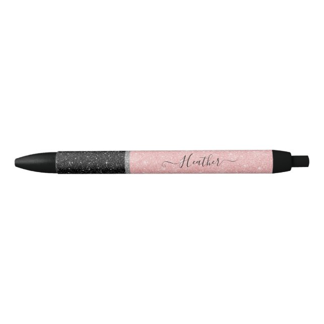 Personalised Girly Pink Glitter Black Ink Pen (Front)