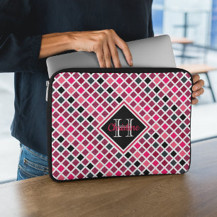 Personalised Girly Pink Glitter Geometric Pattern Laptop Sleeve