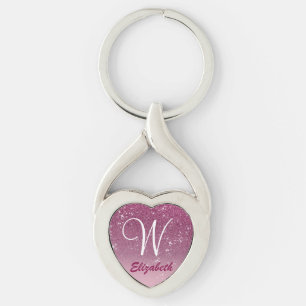 Personalised Girly Pink Glitter Sparkles Monogram Key Ring