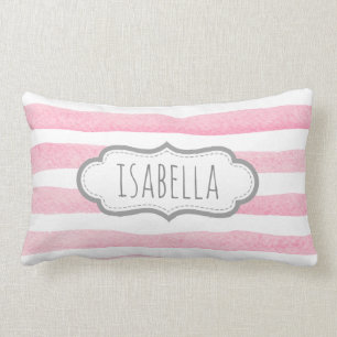 Personalised Girly Pink Stripes Monogram Lumbar Cushion