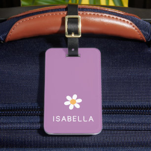 Personalised Girly Purple Daisy Name Luggage Tag