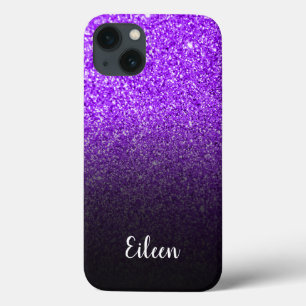 Personalised Girly Purple Glitter Black Ombre iPhone 13 Case