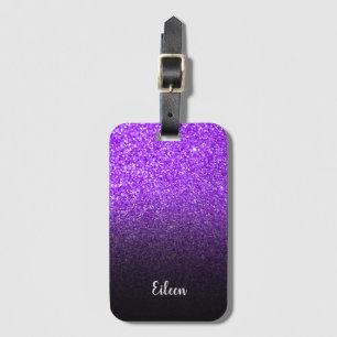 Personalised Girly Purple Glitter Black Ombre Luggage Tag