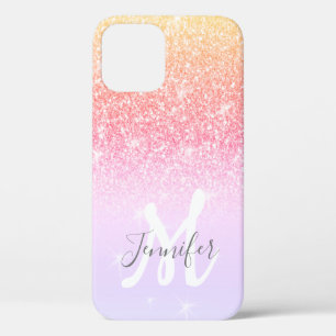 Personalised Girly Rainbow Glitter Sparkles Name iPhone 12 Pro Case