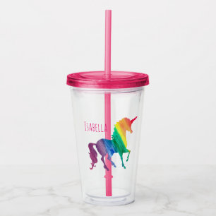 Personalised Girly Rainbow Unicorn Watercolor Acrylic Tumbler
