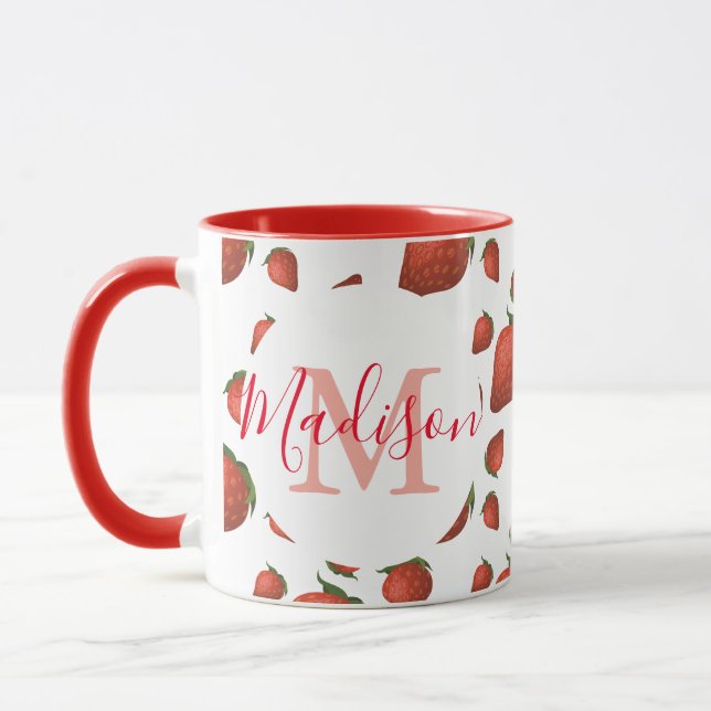 Personalised Girly Red Monogram Mug (Left)