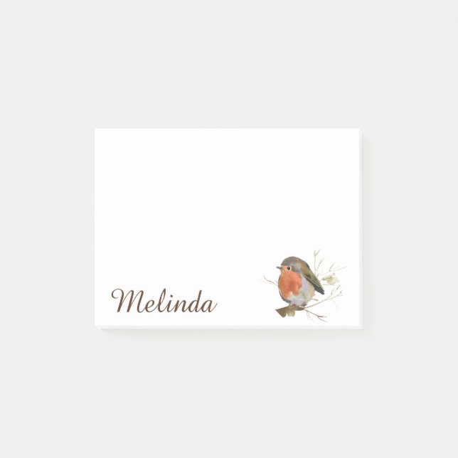 Personalised Girly Robin Bird Post-it Notes (Front)