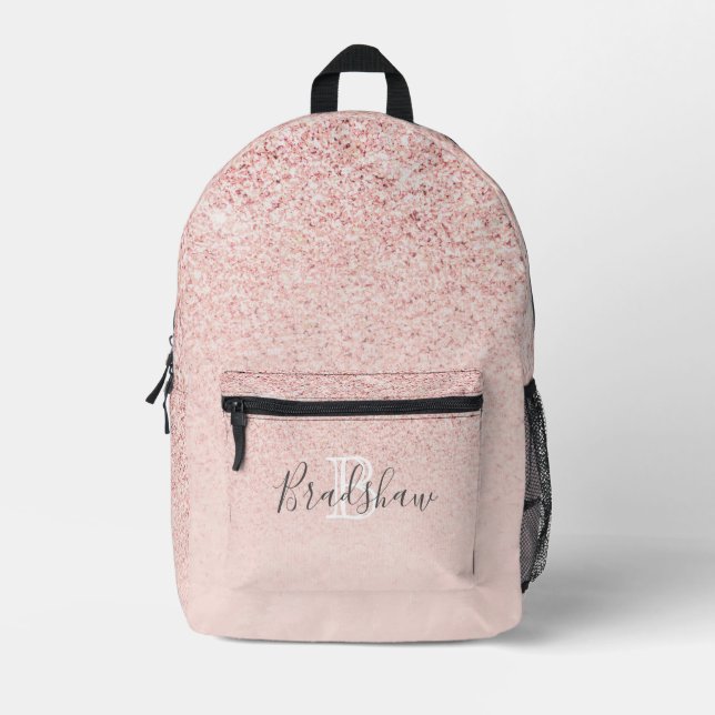 Personalised Girly Rose Glitter Sparkles Monogram  Printed Backpack (Front)