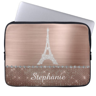 Personalised Girly Rose Gold Diamond Sparkle Paris Laptop Sleeve