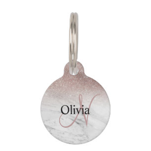 Personalised Girly Rose Gold Glitter Blush Marble  Pet Tag
